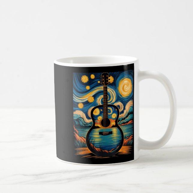 Taza De Café Guitar Lake Starry Night Music Guitarist Van Gogh  (Derecha)