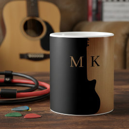 Taza De Café Guitar Silhouette Tan Wood Name Monogram