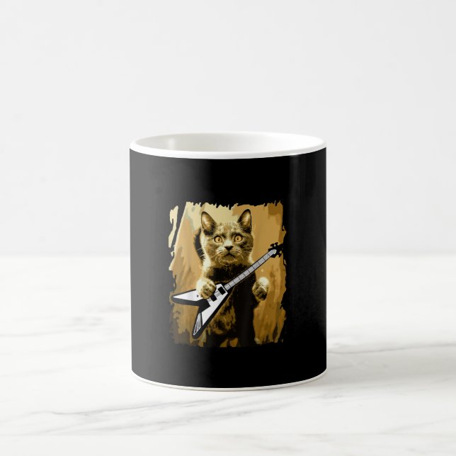 Taza De Café Guitarista de rock de gato fuerte y Metalizado (Centro)