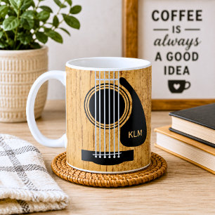 Taza De Café Guitarra Acústica de Madera Vieja Monograma