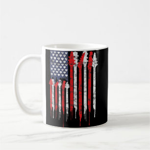Taza De Café Guitarra Bandera Americana Roja Blanca Música Patr