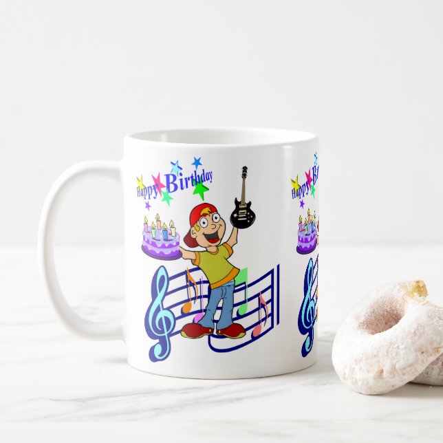 Taza De Café Guitarra de música de cumpleaños feliz (Con donut)