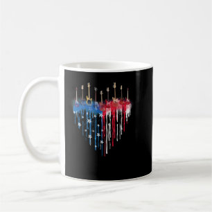 Taza De Café Guitarra del corazón de la bandera estadounidense