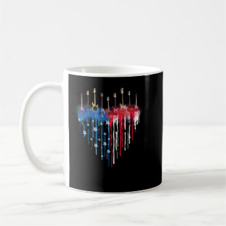 Taza De Café Guitarra del corazón de la bandera estadounidense