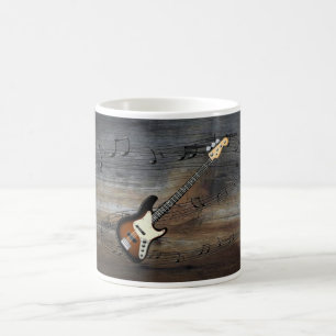 Taza De Café Guitarra Eléctrica~Escala Musical ~Fondo Barnwood