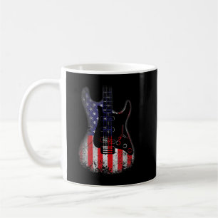 Taza De Café Guitarra Retro Bandera de EE. UU. Deteriorada Guit