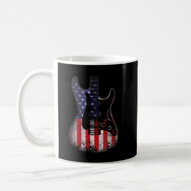 Taza De Café Guitarra Retro Bandera Estadounidense Molesta 4 De (Izquierda)