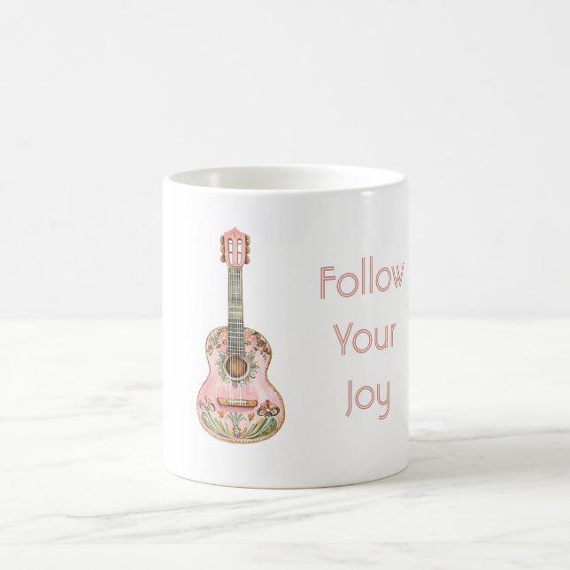 Taza De Café Guitarra Rosa Sigue Tu Alegría (Centro)