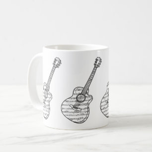 Taza De Café Guitarra y notas musicales