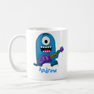 Taza De Café Guitarrista azul lindo del monstruo