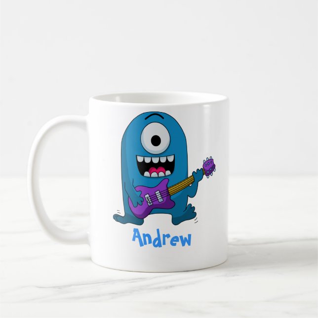 Taza De Café Guitarrista azul lindo del monstruo (Izquierda)
