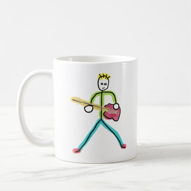 Taza De Café Guitarrista Bajo Stickman (Izquierda)