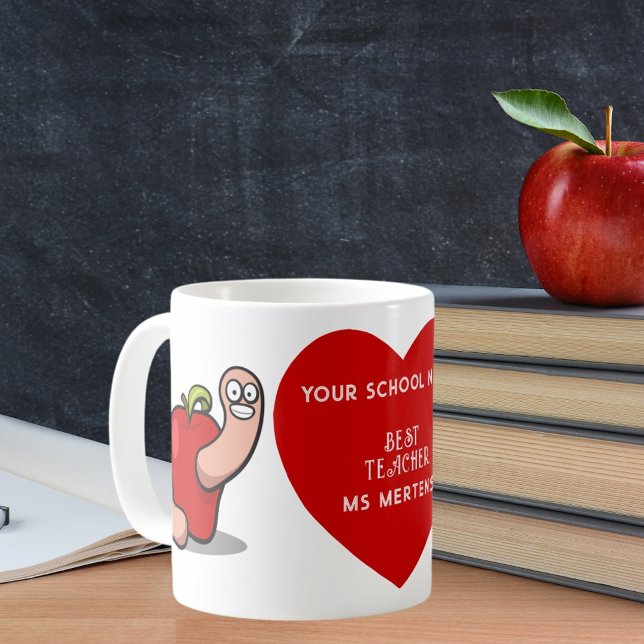 Taza De Café Gusano de agradecimiento del profesor en Apple Aña (Teacher's Name Worm in Apple Appreciation Award Coffee Mug)