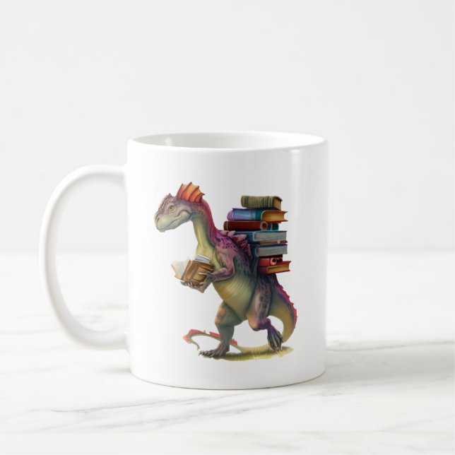 Taza De Café Gusano de libros de dinosaurios - Cute fantasía le (Izquierda)