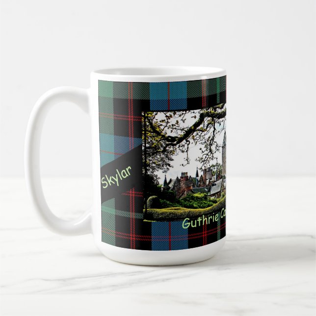 Taza De Café Guthrie Clan de Escocia Castillo-Tartán Nombre Mug (Izquierda)