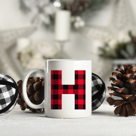 Taza De Café H monograma de letra mayúscula en cuadros de búfal