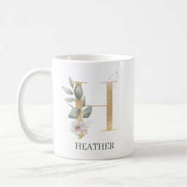 Taza De Café H Monograma Floral Personalizado