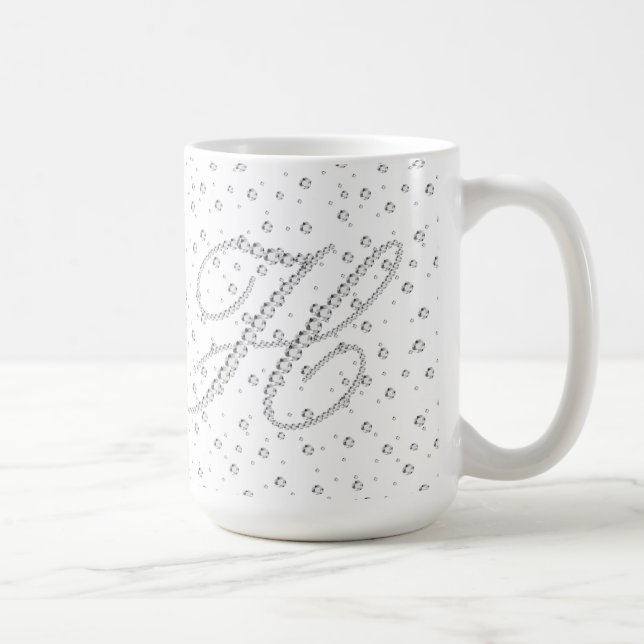 Taza De Café H Monograma inicial Impresión de diamantes blancos (Derecha)
