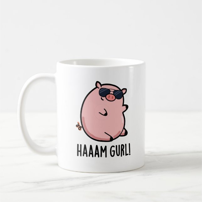 Taza De Café Haaaam Gurl Funny Pig Pun (Izquierda)