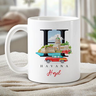 Taza De Café Habana Cuba Monograma Letra H Regalo Personalizado