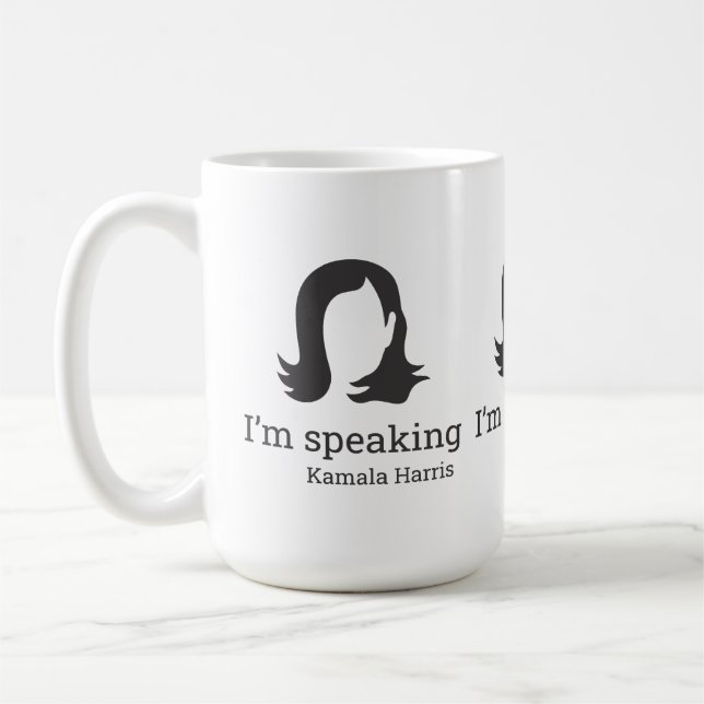 Taza De Café Hablo Kamala Harris negro y blanco (Izquierda)