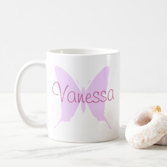 Taza De Café Hacer su propia mariposa rosa personalizada (Con donut)