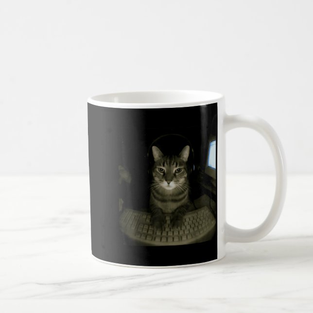 Taza De Café Hacker Cat Meme Funny Computer Cat Kitten Gamer Ca (Derecha)