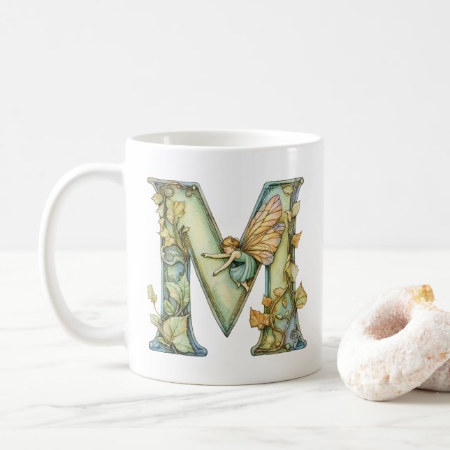 Taza De Café Hada de Arcoíris Inicial 'M' (Con donut)