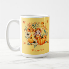 Taza De Café Hada de calabaza suave en la guirnalda otoñal