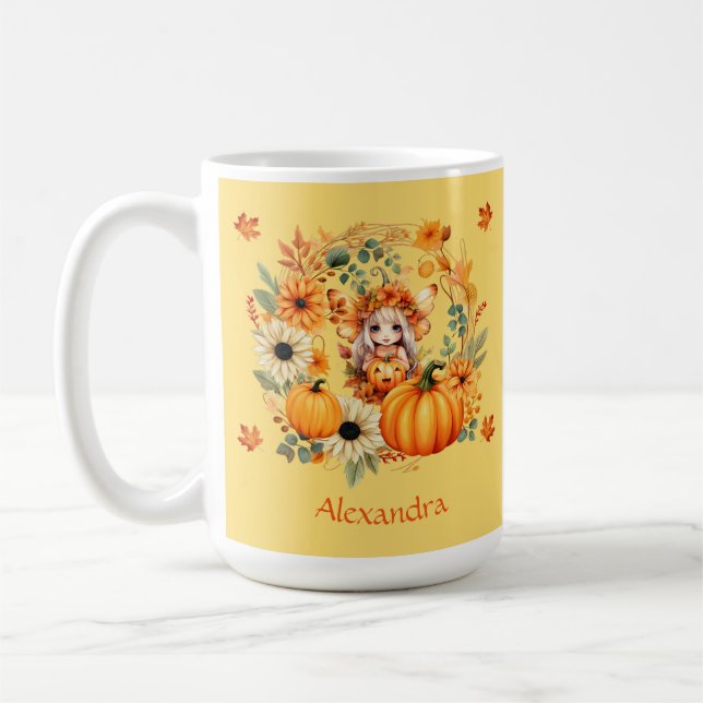 Taza De Café Hada de calabaza suave en la guirnalda otoñal (Izquierda)
