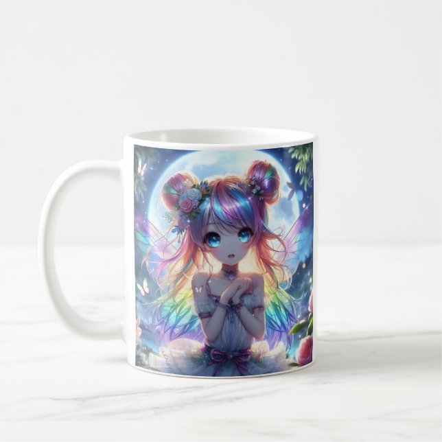 Taza De Café Hada de la luna cantante del pelo del arcoiris del (Izquierda)