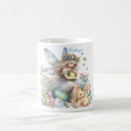 Taza De Café Hada de Pascua de primavera en acuarela