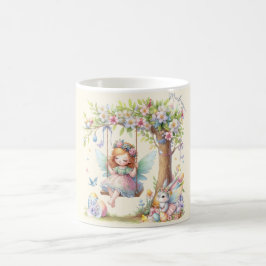 Taza De Café Hada de Pascua de primavera en acuarela