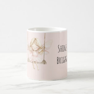 Taza De Café Hada de Rosa Rosado en Columpio