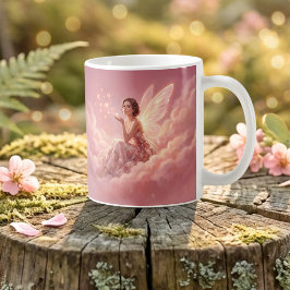 Taza De Café Hada de San Valentín en Nubes Rosadas Arte de Fant