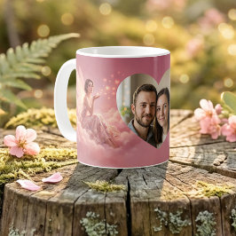 Taza De Café Hada de San Valentín en Nubes Rosadas Foto de Arte