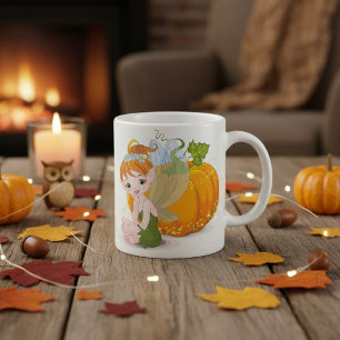 Taza De Café Hada del jardín de otoño lindo con calabaza mágica