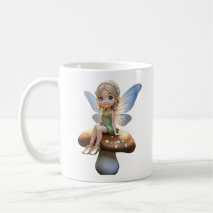 Taza De Café Hada linda en un hongo hongo