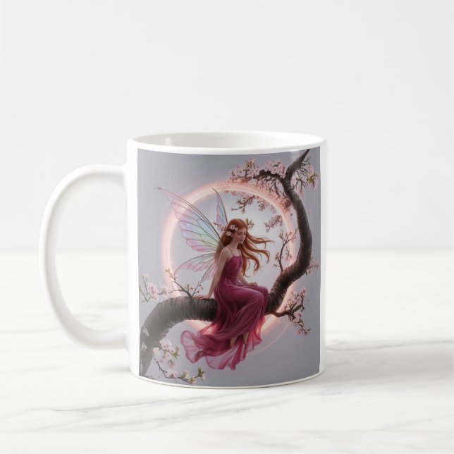 Taza De Café Hada mágica entre flores de cerezo – Ilustración d (Izquierda)