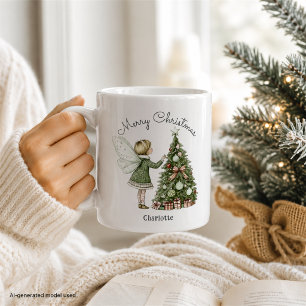Taza De Café Hada personalizada de Navidad decorando el árbol