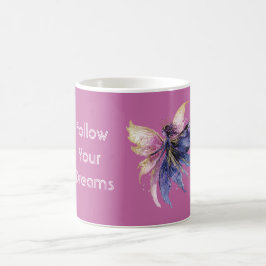 Taza De Café Hada Rosa Crema Purpura Dorada