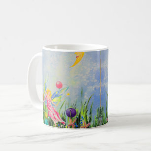 Taza De Café Hada rosa juguetona en color amarillo luna