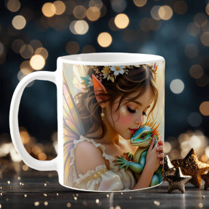 Taza De Café Hada y Dragón Místico Personalizado