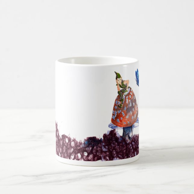 Taza De Café Hada y mariposa de hongos con Hollyhock (Centro)