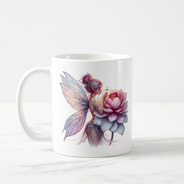 Taza De Café Hadas con una flor sobredimensionada personalizada (Izquierda)