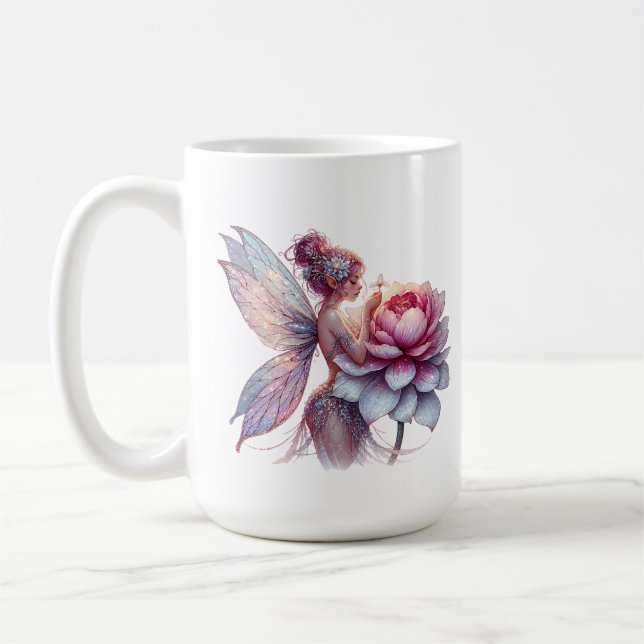 Taza De Café Hadas con una flor sobredimensionada personalizada (Izquierda)