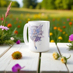 Taza De Café Hadas de la Luna Azul y Púrpura Periwinkle