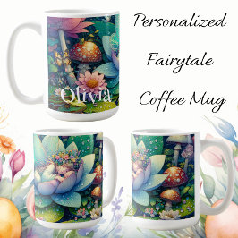 Taza De Café Hadas durmiendo en un cuento de flores personaliza