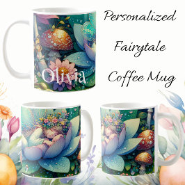 Taza De Café Hadas durmiendo en un cuento de flores personaliza