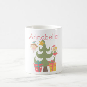 Taza De Café Hadas Navideñas Lindas con Nombre Personalizado